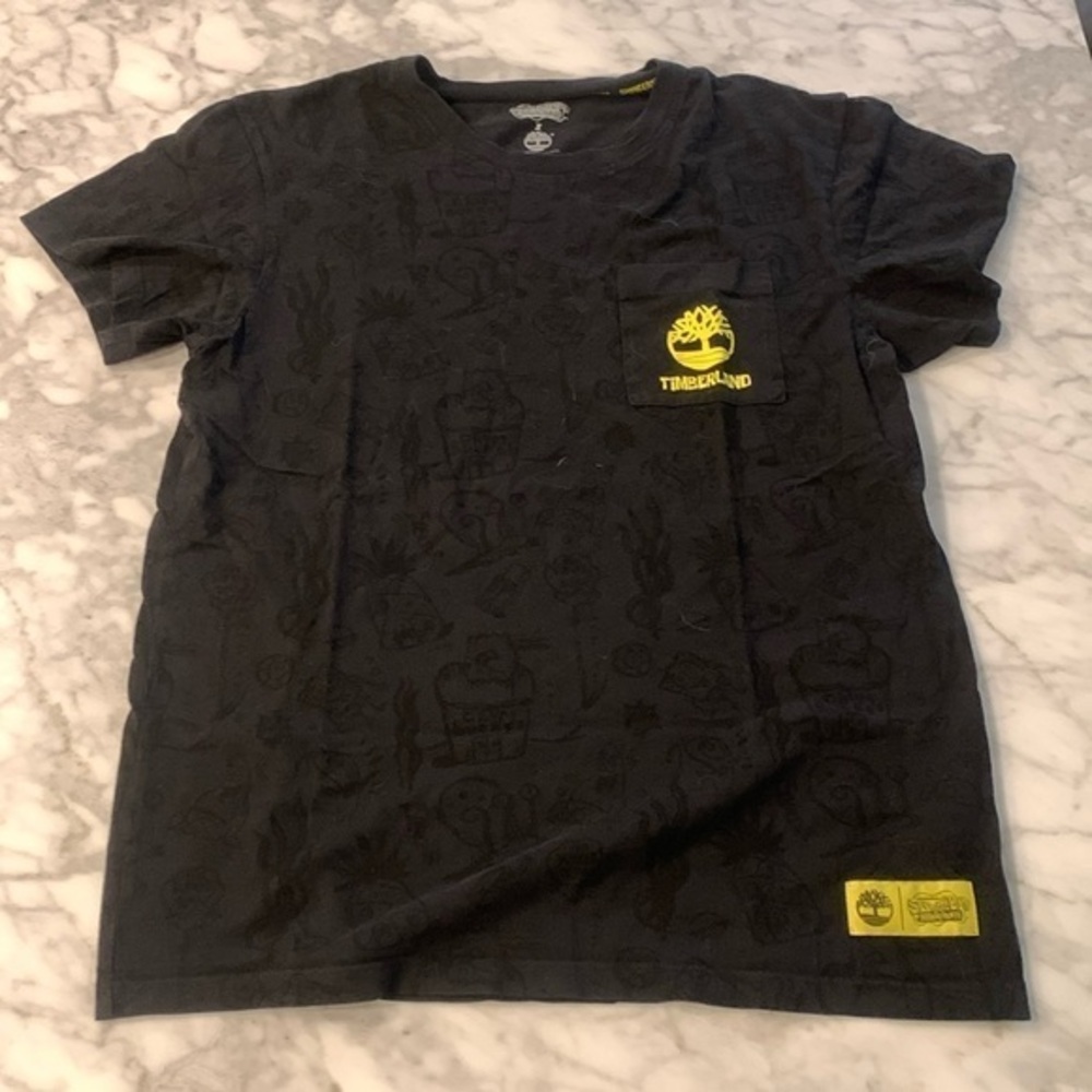 SpongeBob X Timberland Tee Shirt, size small, black with yellow